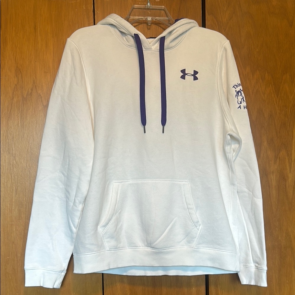 Under Armour White Hoodie With Purple Accents and Embroidered Patch